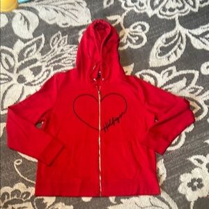 Tommy Hilfiger Red  zip front Hoodie with Heart Design size XL